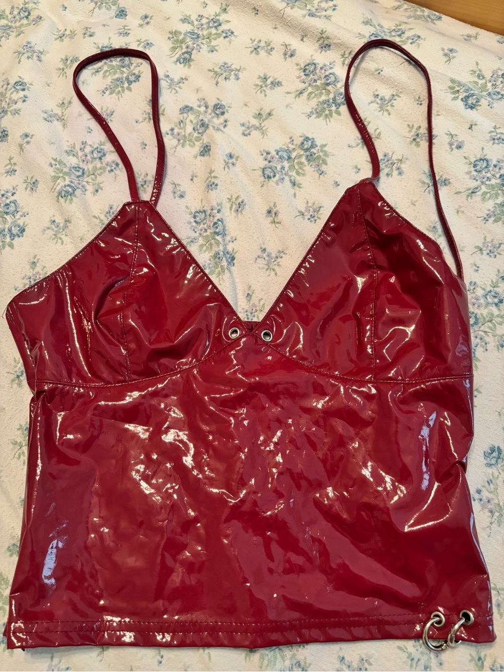 Red Patent Spaghetti Strap Cami Top